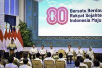 Presiden Prabowo Subianto saat meluncurkan tema dan logo HUT ke-80 Kemerdekaan RI di Istana Negara, Jakarta, Rabu, 23 Juli 2025.(Foto: BPMI Setpres)
